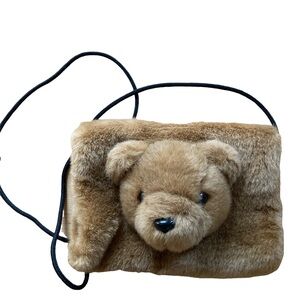 Dover Kidz Furry Teddy Bear Head Hand Warmer Purse Cross Body EUC